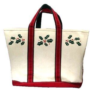 VINTAGE L.L. Bean Christmas Holly & Berry Canvas Tote Bag, XL, 17" x 14" x 7"